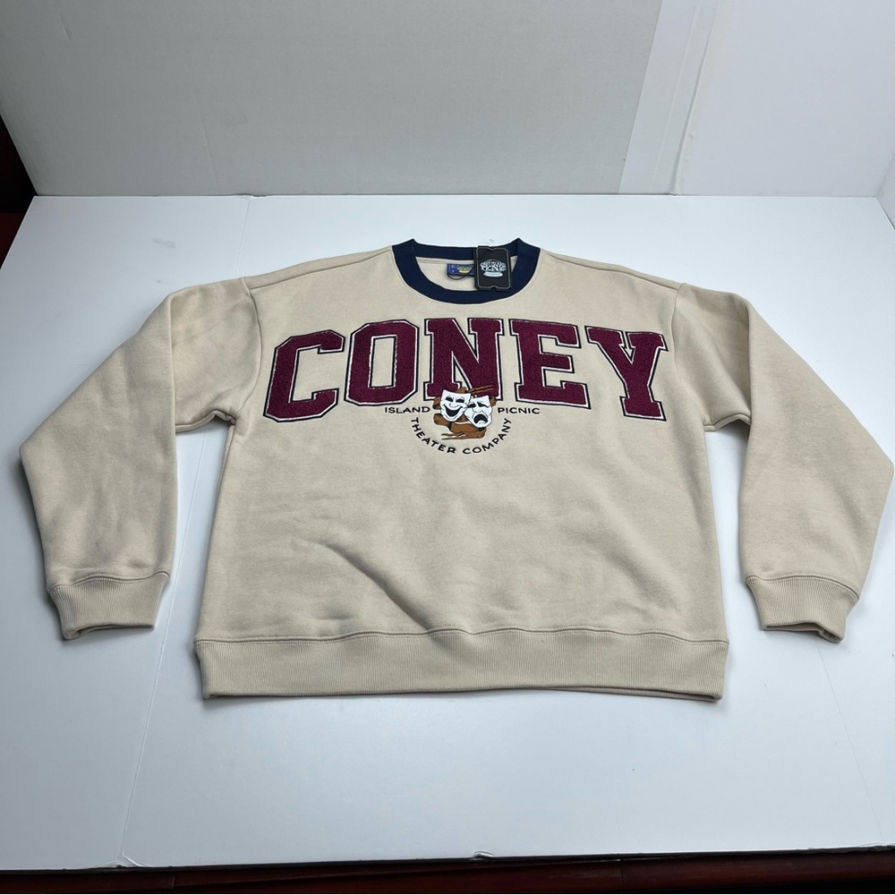 Coney Island Picnic Theater Company Graphic Sweatshirt Womens Small Cream NEW